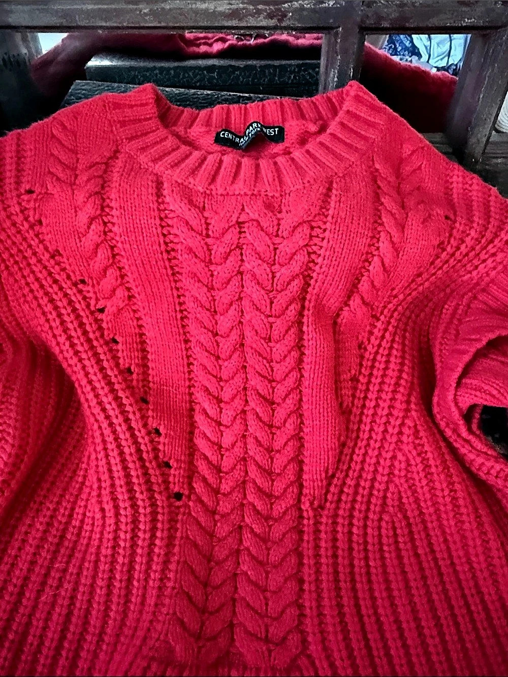 Central Park West Myles Cable Sweater Red XS